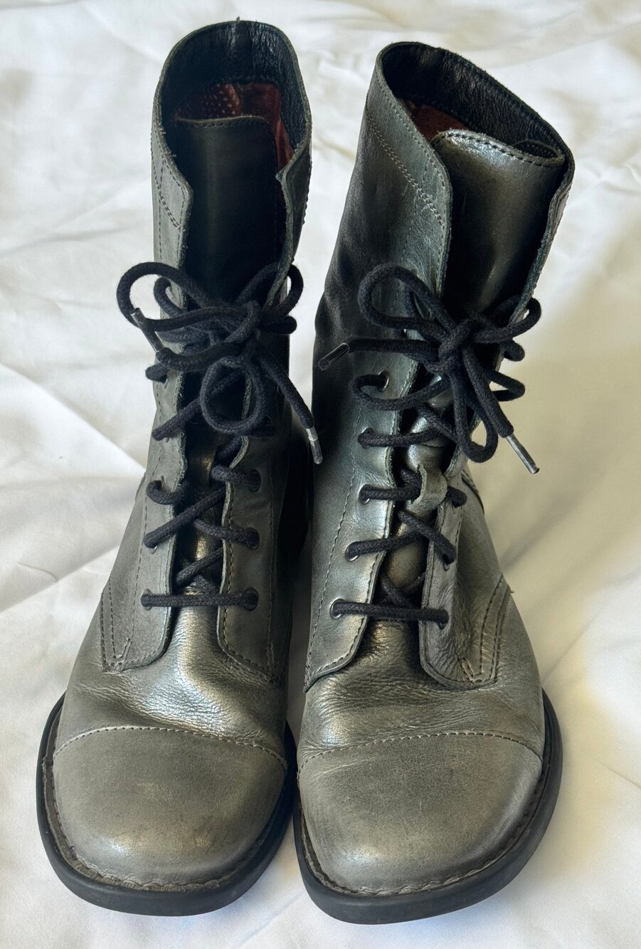 Born Leather Lace Up Combat Boots Gray Black Womens 6 1 2